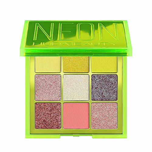 Huda Beauty Neon Green Obsessions Eyeshadow Palette with eight neon shades in a compact case