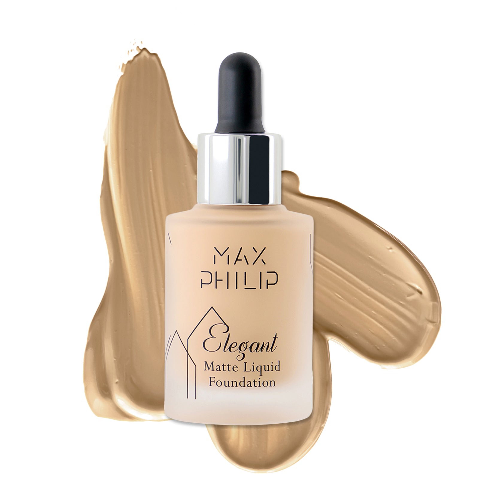Max Philip Elegant Foundation in Rose Beige -020 shade, 30ml bottle on white background