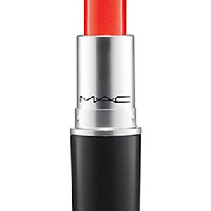 MAC Powder Kiss Lipstick in Dozen Carnations, a soft pink shade, in a sleek black bullet packaging