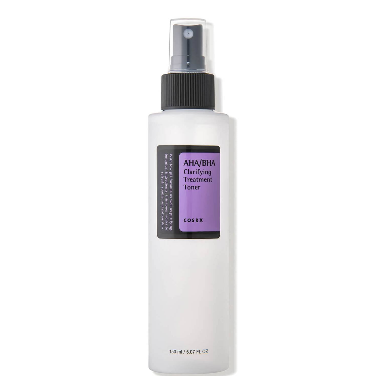 Cosrx AHA/BHA Clarifying Treatment Toner 150ml bottle with white and black label on clean background