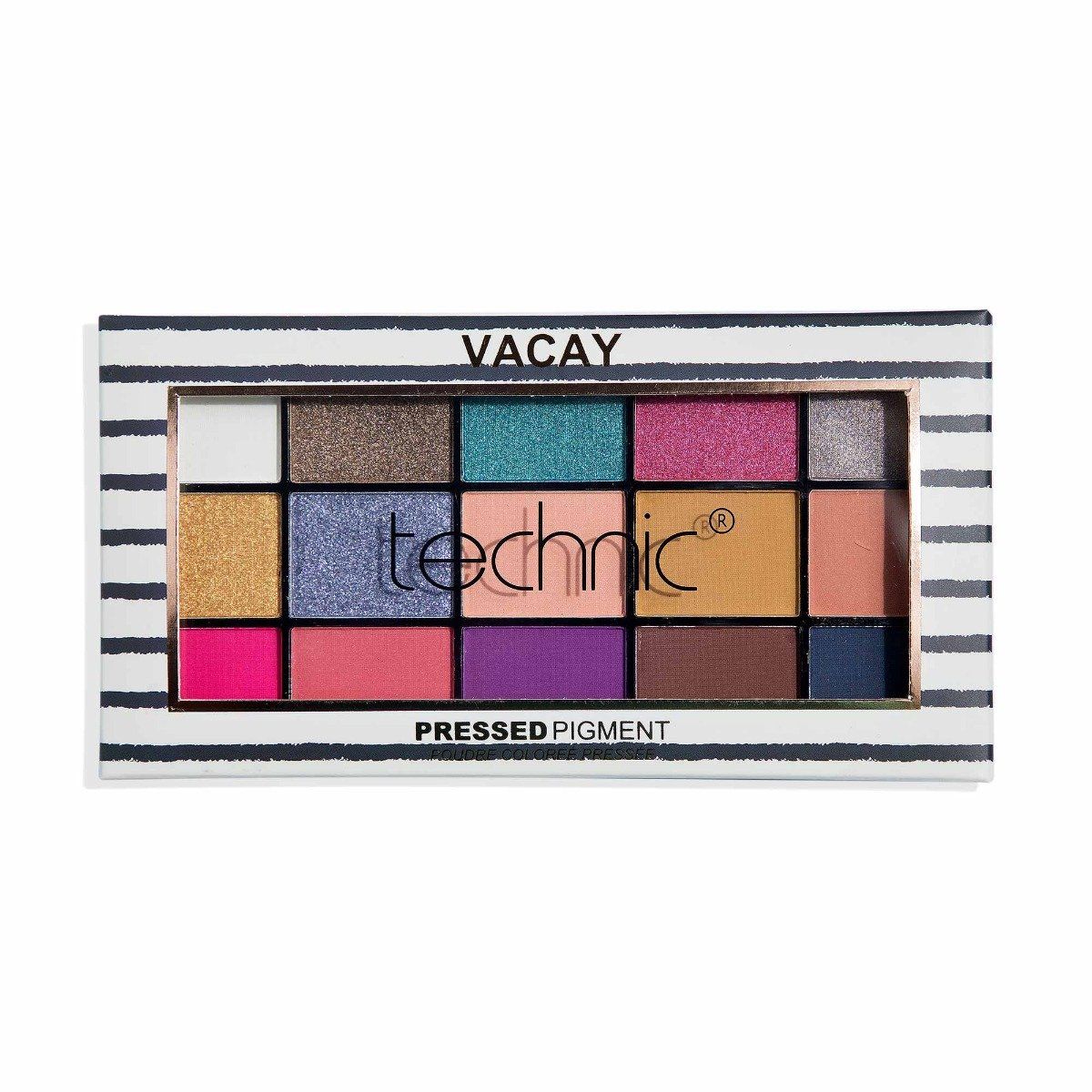 Technic Cosmetics Pressed Pigment Eyeshadow Palette Vacay - open palette showing shade range