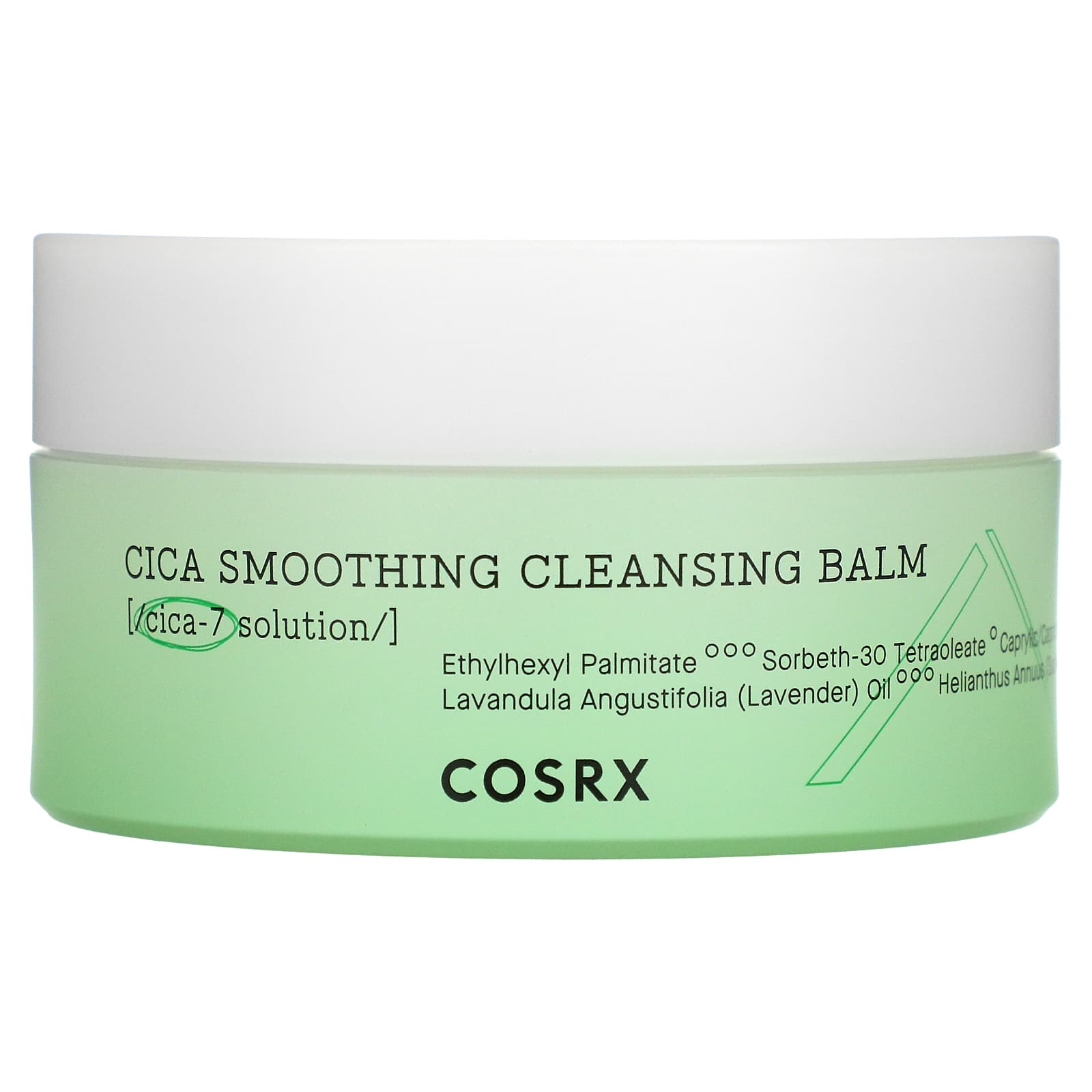 Cosrx Cica Smoothing Cleansing Balm in white tub packaging with green accents