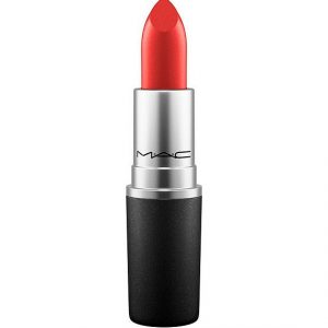 MAC Powder Kiss Lipstick in Lady Bug NO. 510, a moisture-matte formula in a classic black bullet