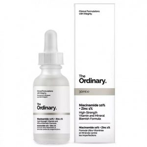 The Ordinary Niacinamide 10% + Zinc 1% 30 ml serum bottle on white background