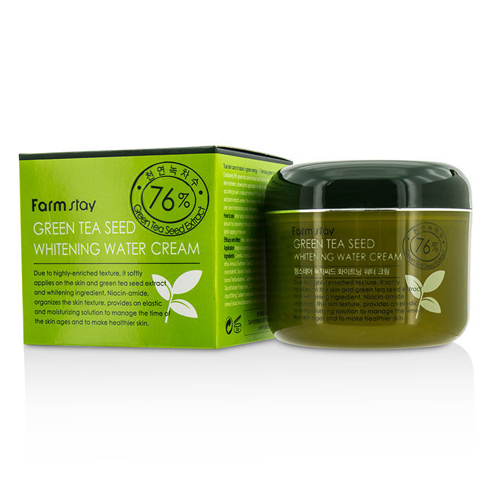 Farmstay Green Tea Seed Brightening Cream 100g jar with gold lid on white background