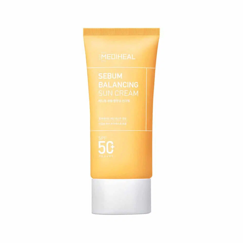 Mediheal Sebum Balancing Sun Cream 50ml tube on white background, front view showing SPF50+ PA++++ label