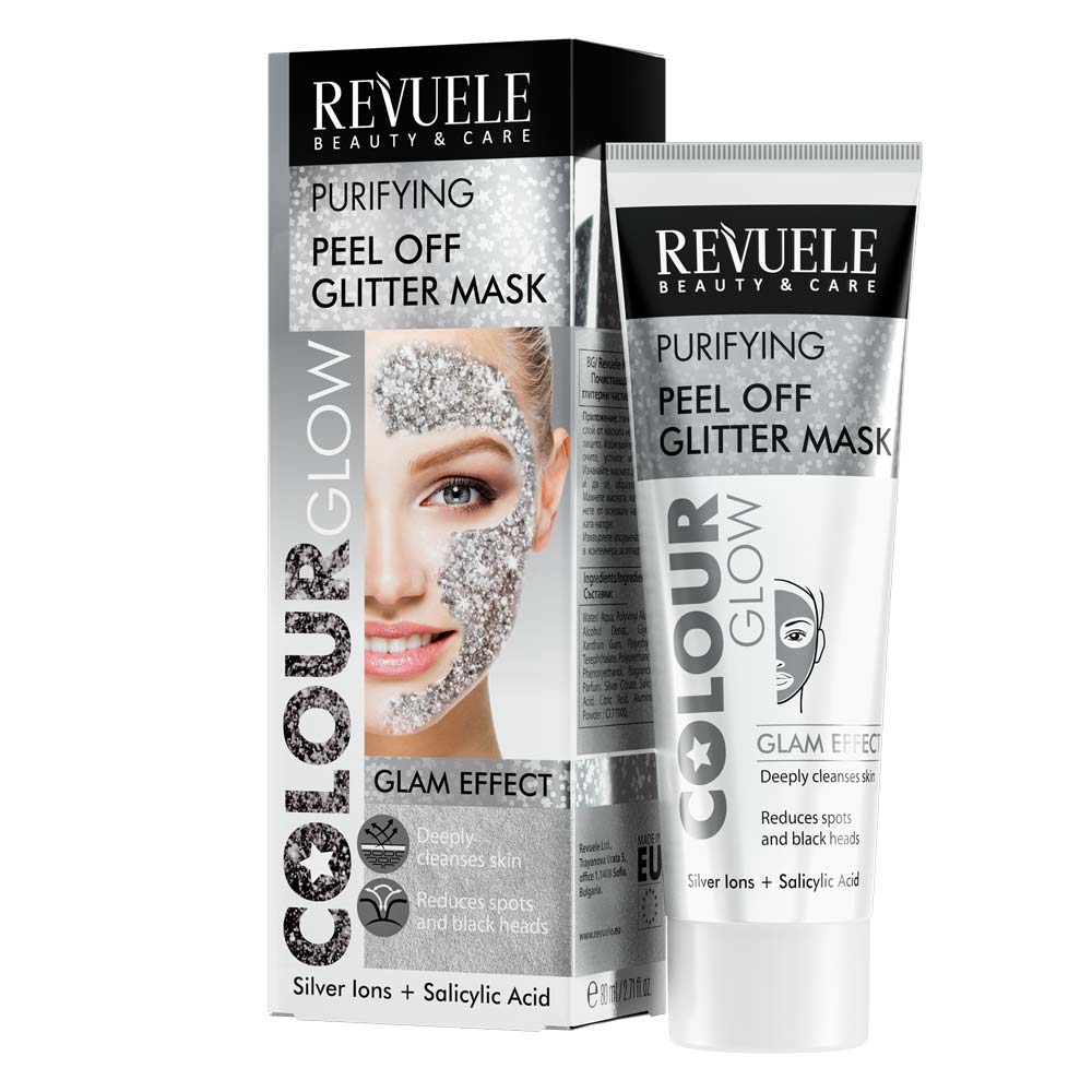 Revuele Peel Off Glitter Mask Gray 80Ml tube packaging