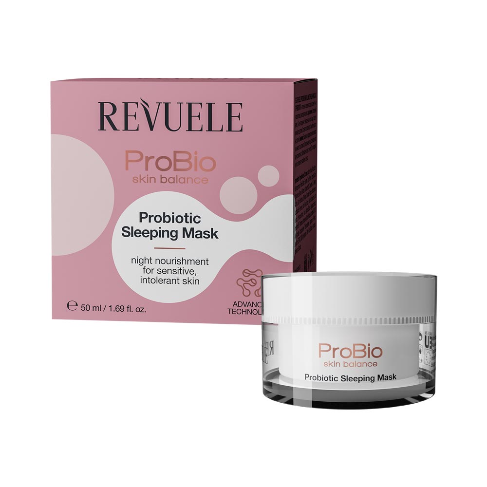 Revuele ProBio Skin Balance Probiotic Sleeping Mask in a 50ml white tube with blue accents