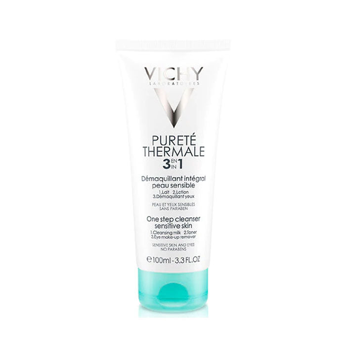Vichy Purete Thermal 3-in-1 One Step Cleanser 100ml bottle on white background