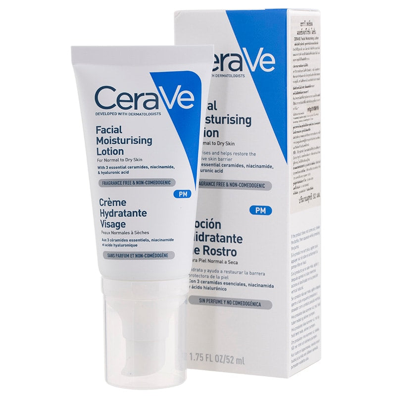 CeraVe PM Facial Moisturising Lotion 52ml pump bottle against white background