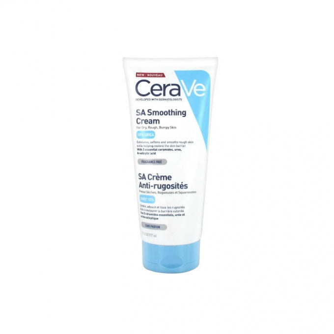 CeraVe SA Anti-Rough Smoothing Cream 177ml jar with white lid and blue label, dermatologist-recommended