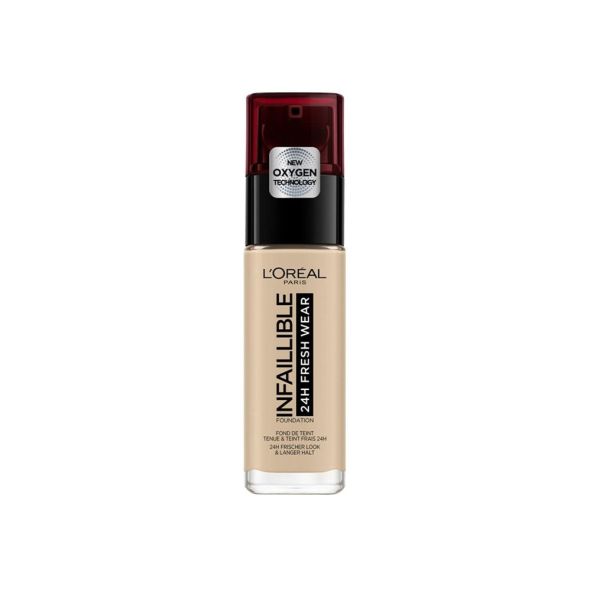 L'Oreal Infallible Foundation 130 Beige Peau pump bottle with beige liquid