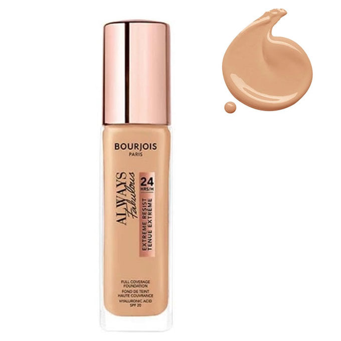 Bourjois Always Fabulous Foundation 24H SPF20 in 420 Light Sand, 30ml bottle on white background
