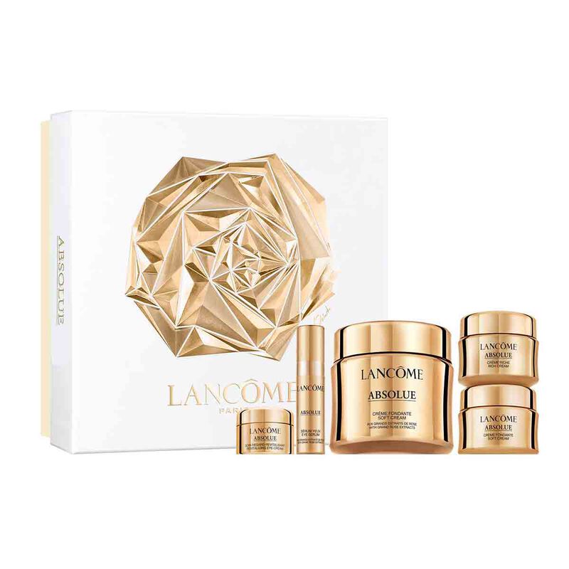 Lancome Absolue Premium set box with 5 skincare products in gold and white packaging