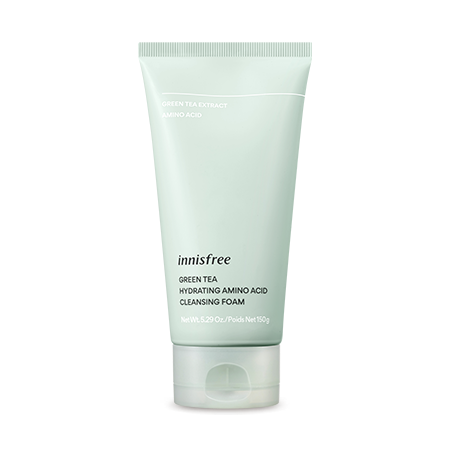 Innisfree Green Tea Cleansing Foam in a green and white tube, 150g size