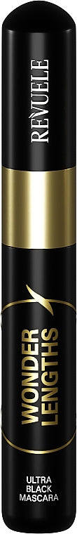Revuele Wonder Lengths Ultra Black mascara tube with black cap and silver lettering on white background, 10 ml