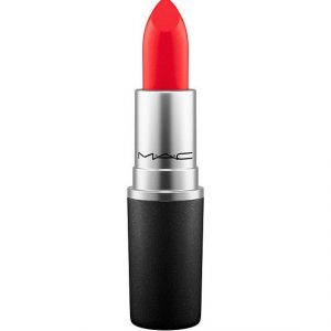 MAC Powder Kiss Lipstick Lady Danger 607 – bold red shade in sleek black tube