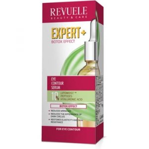 Revuele Expert+ Botox Effect Eye Contour Serum 30ml bottle with dropper, highlighting the sleek white packaging