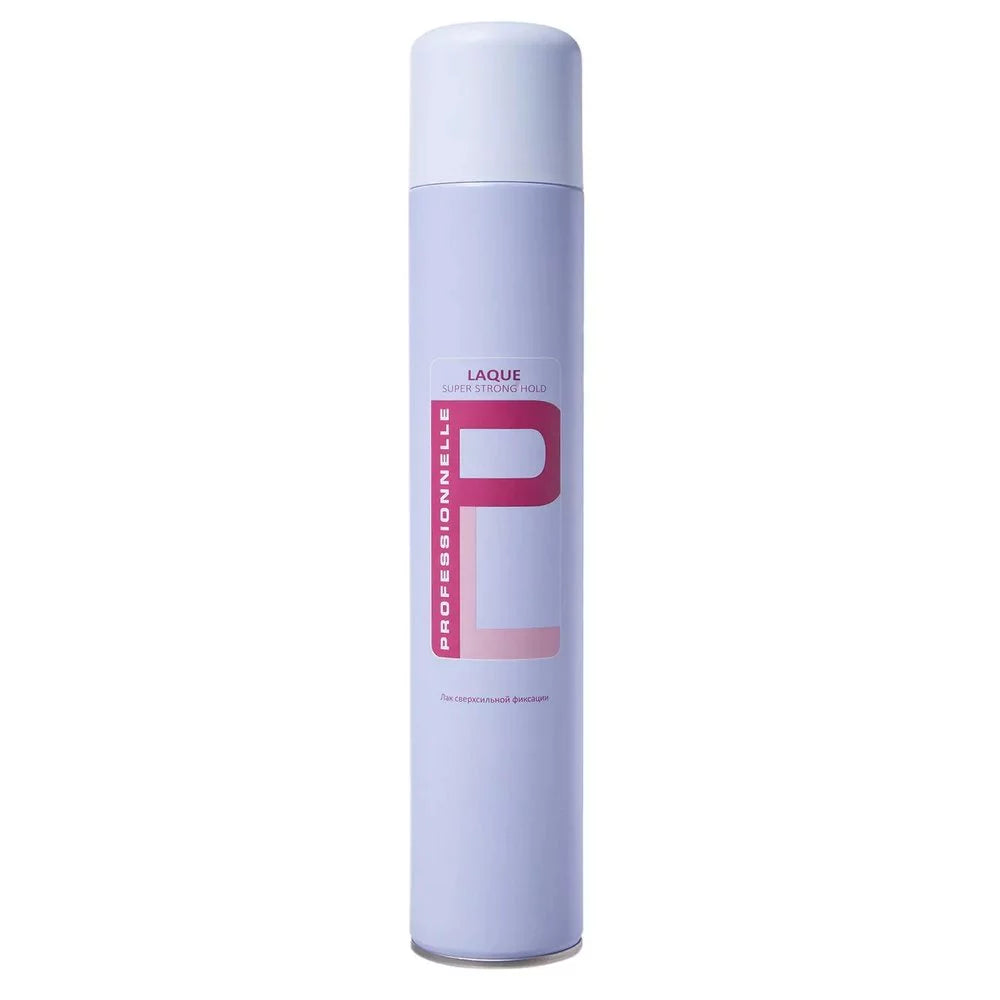 Professional Super Strong Hold Hair Spray in a black and silver canister, 500 ml size