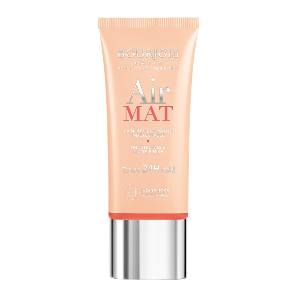 Bourjois Air Mat 24H Foundation in shade 1 Rose Ivory, 30ml bottle with matte finish and Parisian-inspired packaging