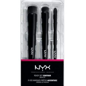 NYX Ready Set Contour Brush 3IN1 set of three synthetic brushes in black handles