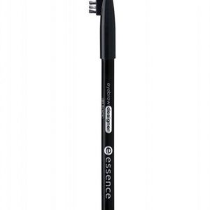 Essence Eyebrow Designer 01 Black pencil with cap and spoolie brush on white background