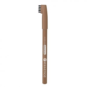 Essence Eyebrow Designer 04 pencil with fine tip and spoolie on white background