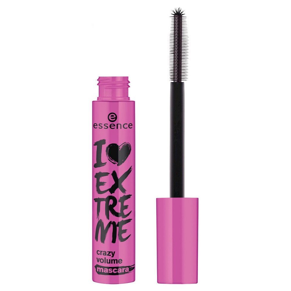 Essence I Love Extreme Crazy Volume Mascara in pink tube with oversized brush applicator