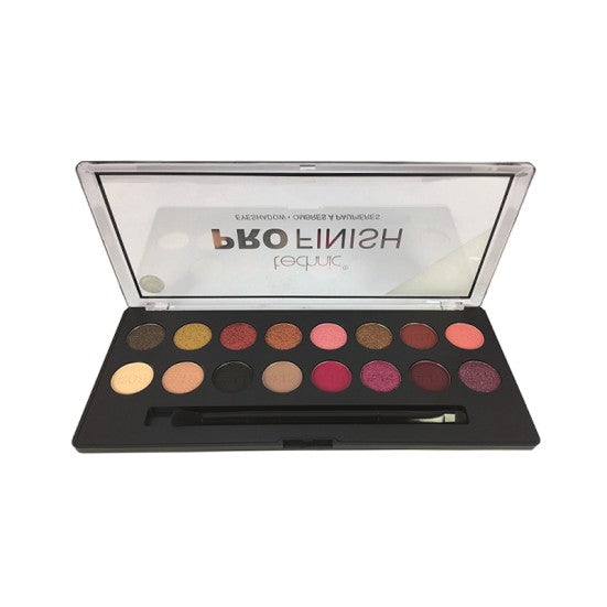 Technic Pro Finish 16 Colour Eye Shadow Palette in nude brown plum tones with mirrored compact packaging