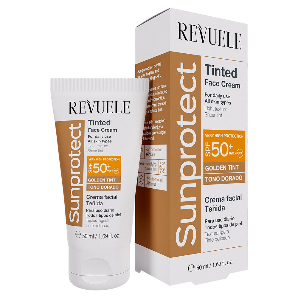 Revuele SPF 50+ Sunprotect Face Cream Golden Tint 50 ml tube front view