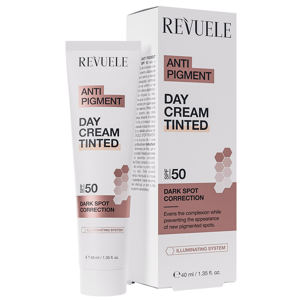 Revuele SPF 50 Anti Pigment Day Cream Tinted 40 ml tube front view