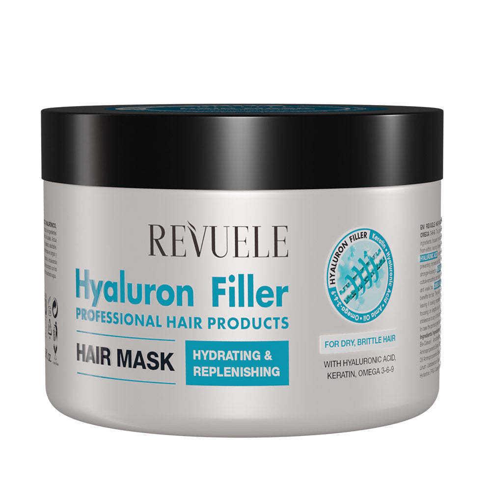 Revuele Hyaluron Filler Hair Mask 500Ml front packaging with purple and white design