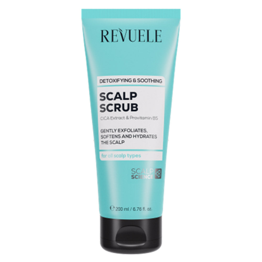 Revuele Detoxifying & Soothing Scalp Scrub in 200 ml tube, white label with green accents