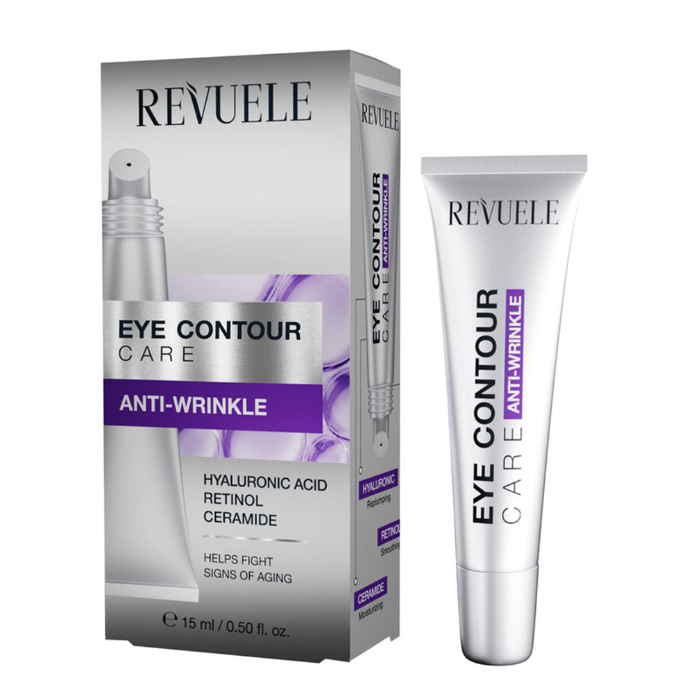 Revuele Eye Contour Care Anti-Wrinkle 15 ml packaging tube on white background