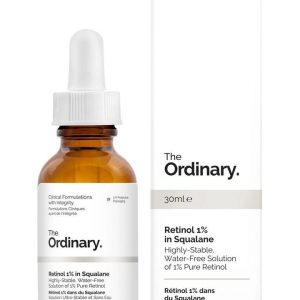 The Ordinary Retinol 1% In Squalane 30ml bottle with dropper, white and black label