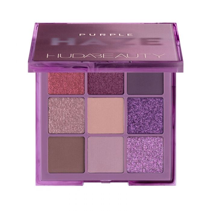 Huda Beauty Eye Shadow Haze Purple palette with nine warm-toned shades from matte to metallic