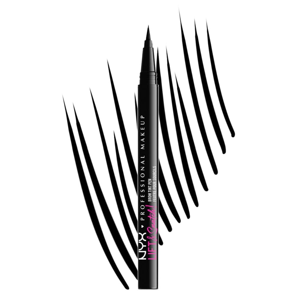 NYX Lift N Snatch Brow Tint Pen in Black with micro-brush tip, 1ml tube on white background
