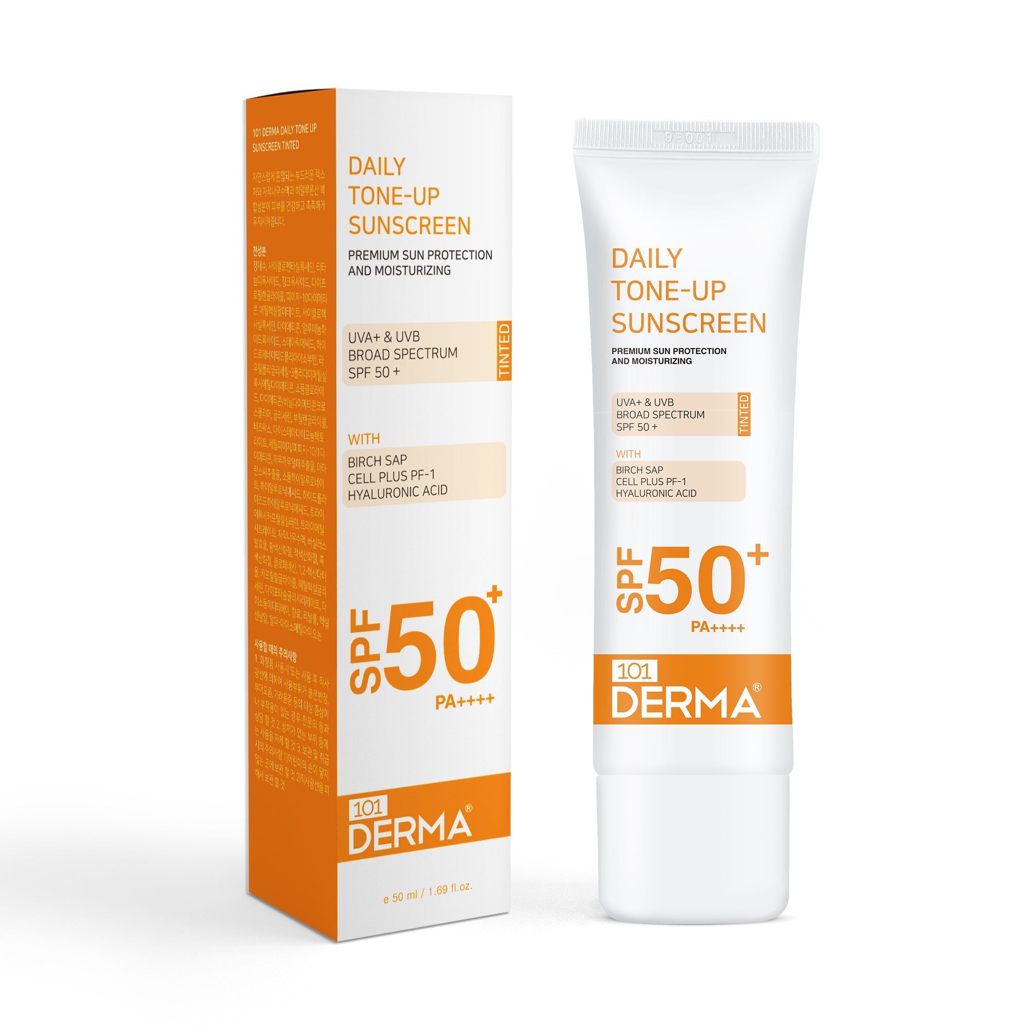 101 Derma Daily Tone-Up Sunscreen Tinted SPF50+ 50ml tube packaging front view