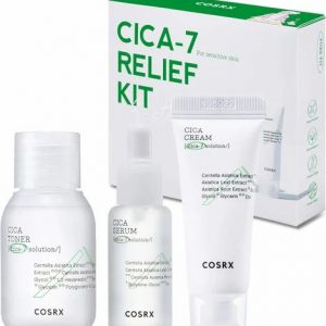 COSRX CICA-7 Relief Kit STOP product box shown on a white surface with minimalist packaging
