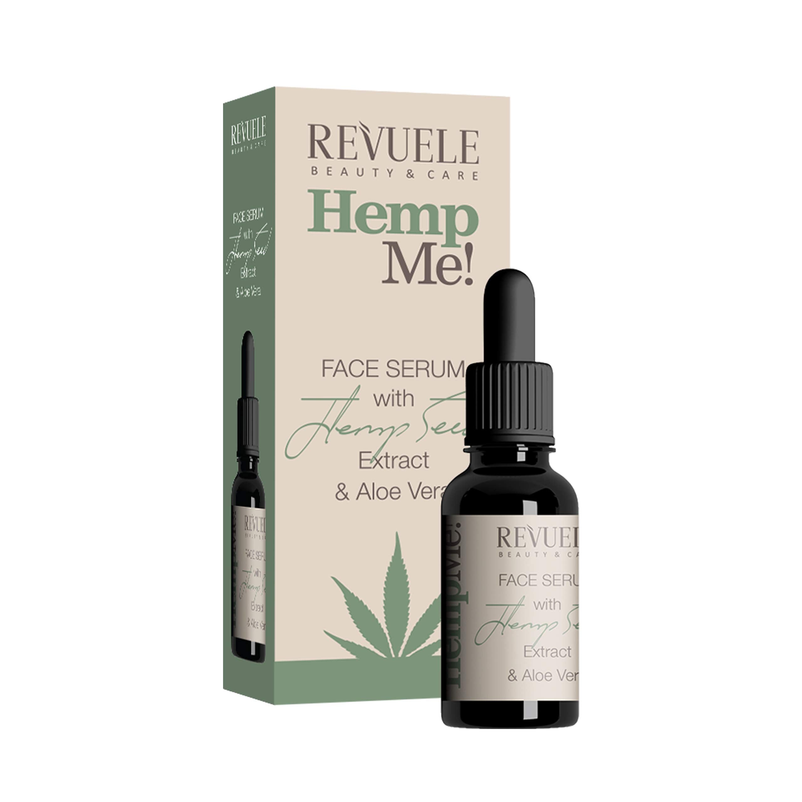 Revuele Hemp Me Face Serum Aloe Vera 30ml – front view of the bottle with green and white label