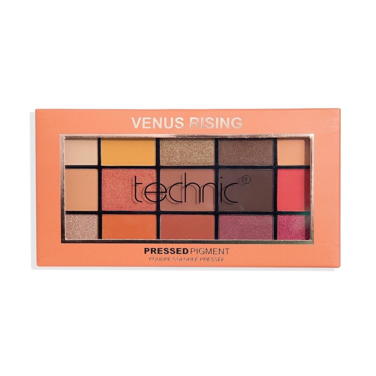 Technic 15 Color Eye Shadow Palette Goddess – 30g palette with 15 vibrant shimmer and satin shades for all skin tones, sleek black packaging.