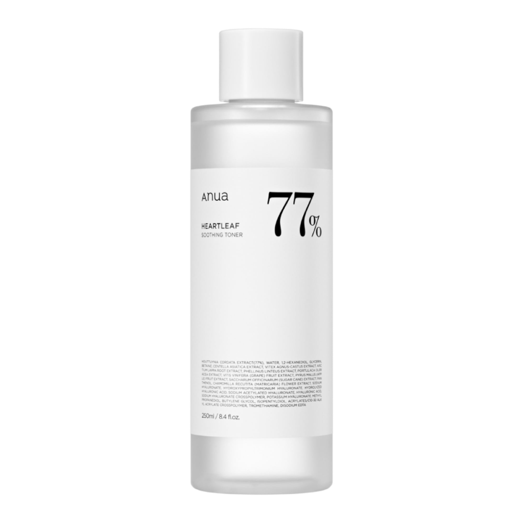 Anua Heartleaf 77% Soothing Toner 250ml bottle with green leaf design on white background