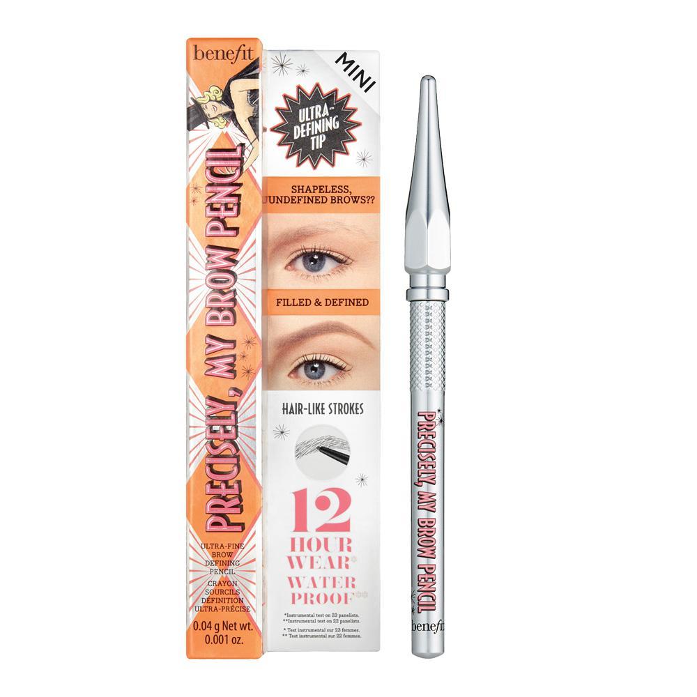 Benefit Precisely Brow Pencil Mini in Cool Grey shade, ultra-fine twist-up pencil with black cap