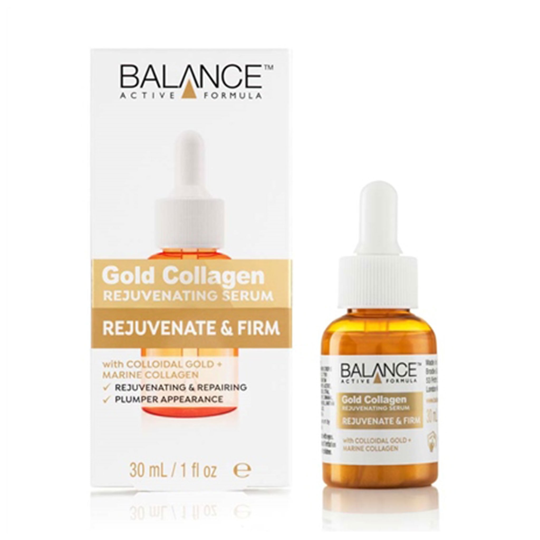 Balance Active Formula Gold Collagen Rejuvenating Serum 30ml bottle with gold liquid