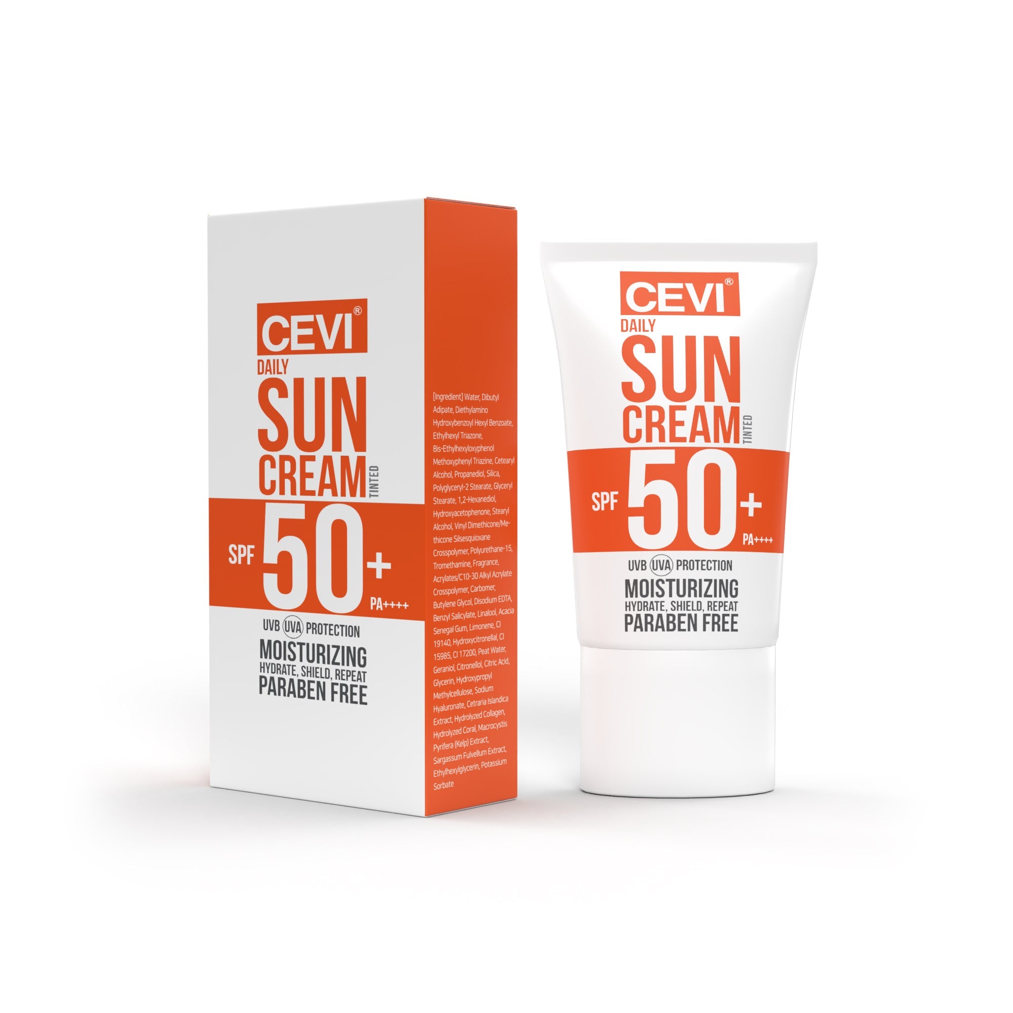 CEVI Daily Sun Cream SPF50+ Tinted 50ml tube packaging front view