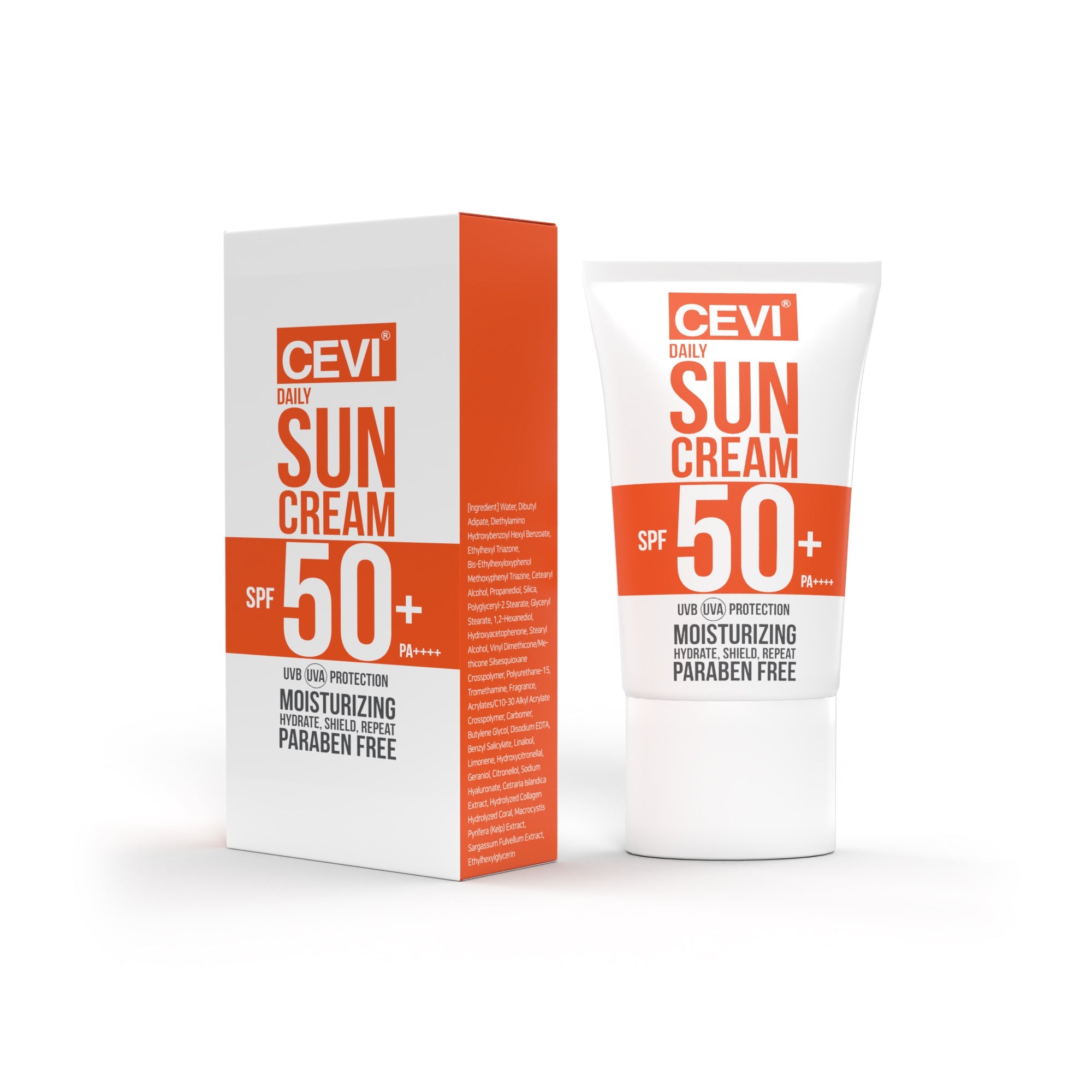 CEVI Daily Sun Cream SPF50+ clear tube packaging front view