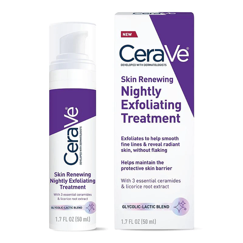 Close-up of CeraVe Nightly Exfoliating Serum texture being applied on skin