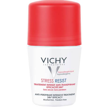 Vichy Stress Resist Intensive Antiperspirant 72H 50ml white bottle with red accent, front view