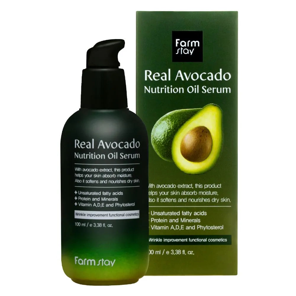 Farmstay Real Avocado Oil Serum 100ml in a glass dropper bottle