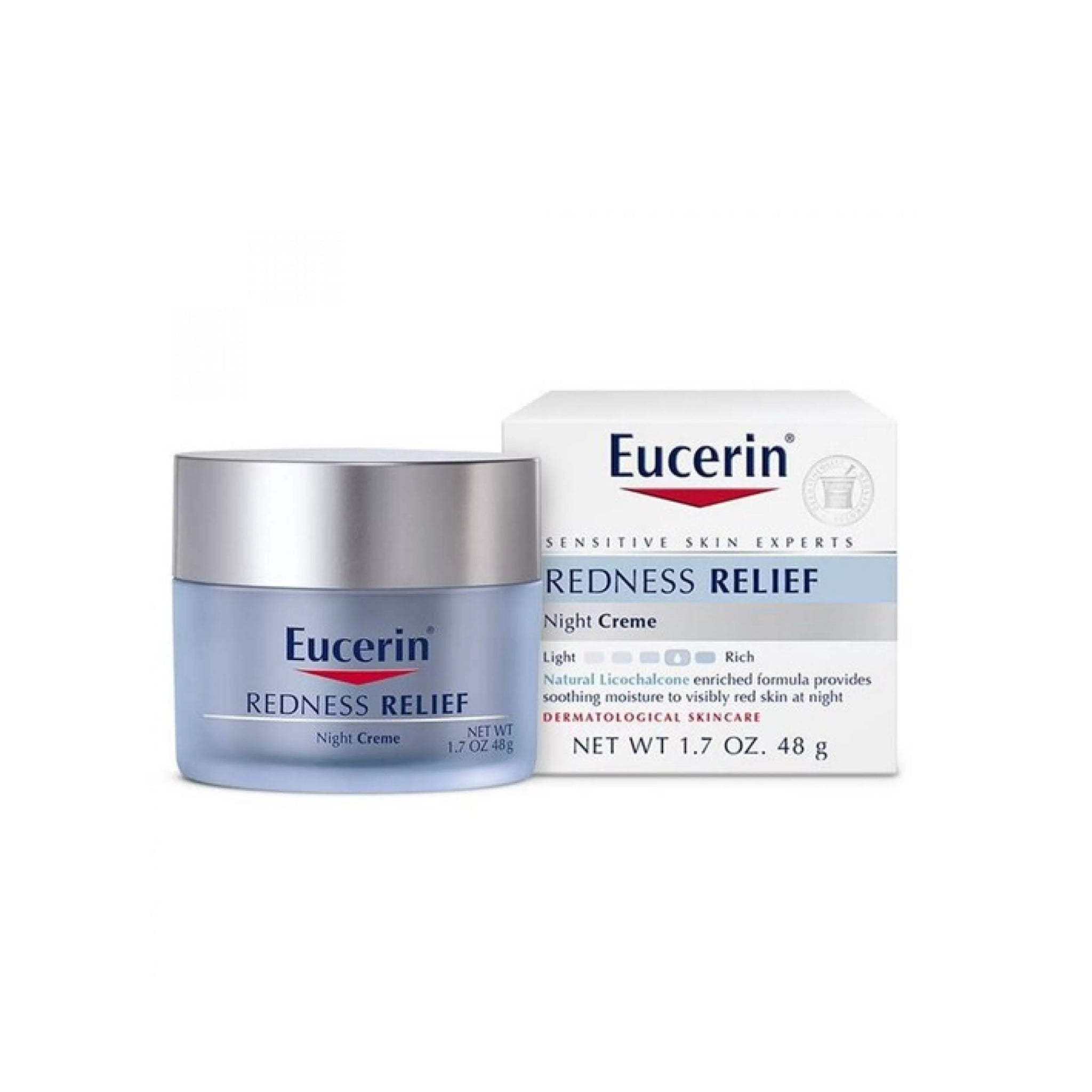 Eucerin Redness Relief Night Creme 48ml jar packaging on white background